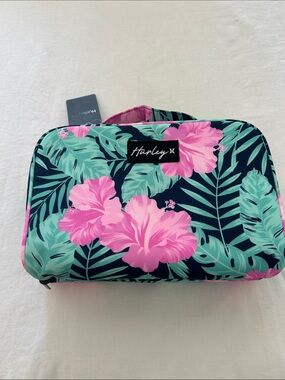 Hurley Pink & Navy Tropical Floral Cosmetic Pouch